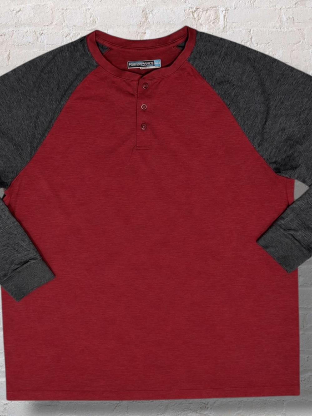 Roundtree & Yorke XLT Performance Henley Shirt Red Gray Raglan Long Sleeve£